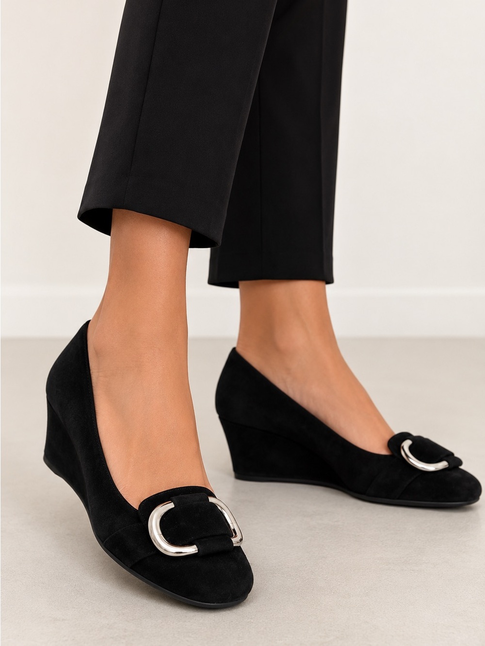 Stuart Weitzman Black Suede Wedge Pumps Size 7.5M